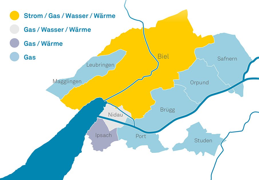 Versorgungsgebiete des ESB - Strom / Gas / Wasser